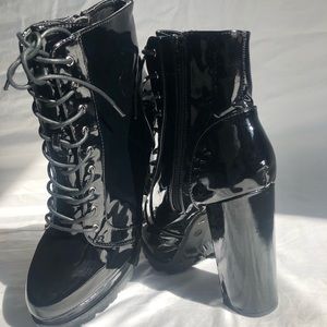 Glossy Black Heeled Boots